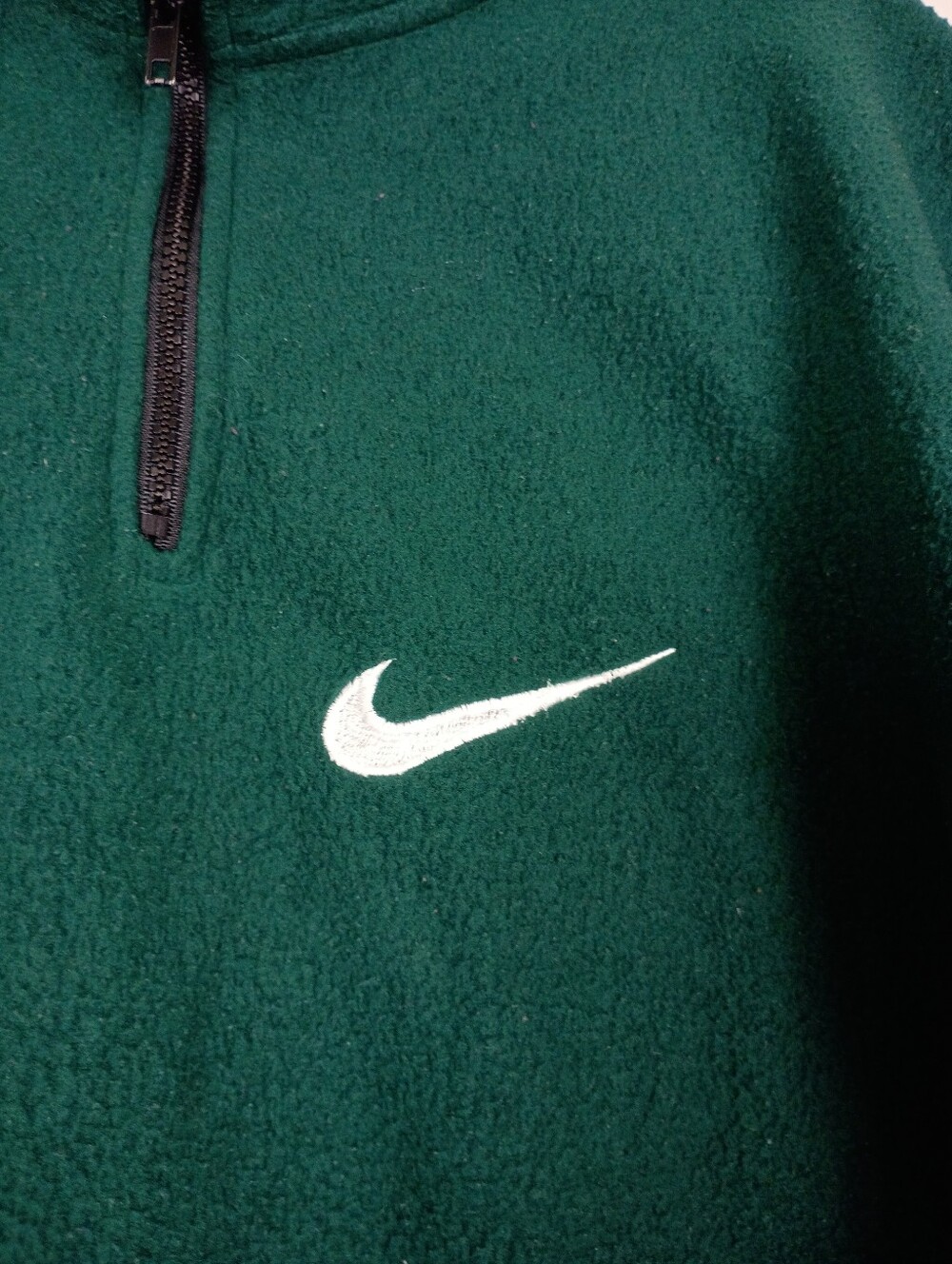 Vintage 90s Nike Quarter-Zip Fleece Pullover Jacket - Forest Green XL - Picture 3 of 12